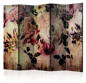 Paravento design Nostalgia Floreale II - rose romantiche in un'atmosfera retrò