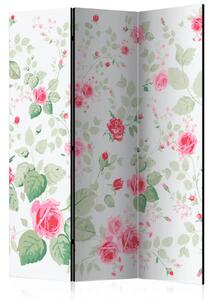Paravento design Piaceri Rosa - romantici fiori rosa con foglie su sfondo chiaro