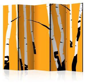Paravento separè Betulle su Sfondo Arancione II - bosco di betulle su sfondo giallo