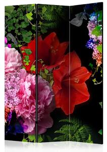 Paravento Serata Estiva - bouquet di fiori colorati su sfondo nero uniforme