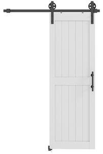 Porta Scorrevole in Stile Country 71,5x213,4 cm con Binario e Maniglia in Legno e Acciaio Bianco e Nero