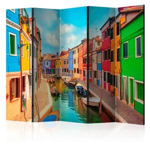 Paravento separè Canale Colorato a Burano II - Fiume con edifici colorati e barche