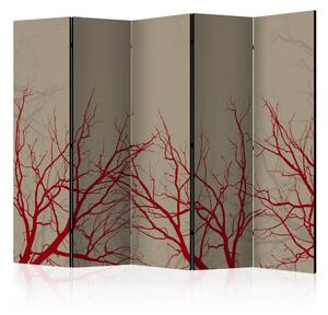 Paravento design Ramificazioni Rosse II - Modello di albero rosso su sfondo beige