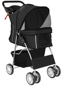 Passeggino per Cani Pieghevole 77x44x102 cm con Cestino e Portabicchiere Peso Max. 10 kg Nero