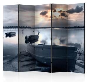Paravento design Piccole Barche nel Porto II - barche sulla spiaggia al tramonto