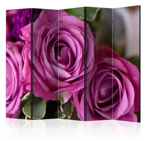 Paravento separè Mazzo di fiori lilla II - Bouquet di rose lilla su sfondo naturale