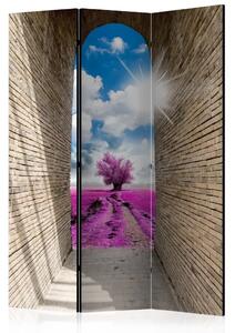 Paravento separè Passaggio Magico - Tunnel di mattoni su prato viola