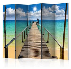 Paravento design Spiaggia, Sole, Pontile II - tramonto sul pontile e l'oceano