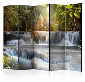 Paravento separè All'alba II - Paesaggio di una cascata e una foresta tropicale