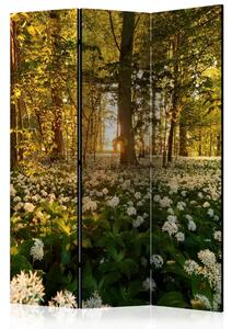 Paravento design Flora del Bosco - Prato con fiori in una composizione boschiva al sole