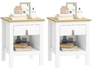 HOMCOM Set 2 Comodini con Cassetto e Ripiano Aperto in Legno, 45x40x55 cm, Bianco e Rovere | Aosom Italy