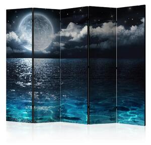 Paravento Laguna Blu II - Paesaggio notturno dell'oceano con luna fantasia