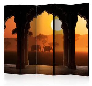Paravento design Ascolta Africa II - tramonto ed elefanti in libertà
