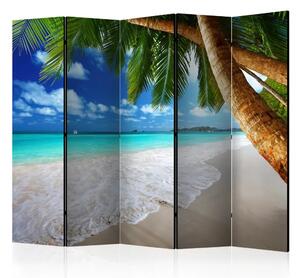 Paravento design Isola tropicale II - palme sullo sfondo del mare azzurro