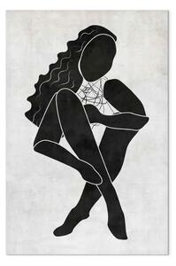 Quadro moderno Figura seduta di una donna - silhouette nera su sfondo grigio