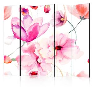 Paravento separè Fiori rosa II - natura in fiore su sfondo uniforme