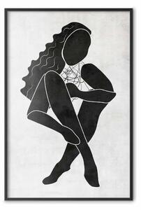 Poster: Figura seduta - silhouette nera di donna seduta su sfondo grigio