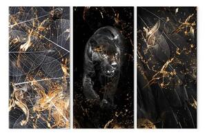 Quadro moderno Condannato (3 pezzi) - astratto gatto nero in stile glamour
