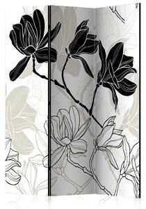 Paravento Fiori in bianco e nero - Composizione floreale