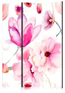 Paravento design Fiori rosa - composizione in fiori colorati su sfondo bianco