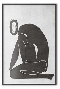 Poster: Figura riflessiva - silhouette donna inginocchiata, sfondo grigio