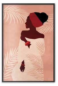 Poster: Relax sotto le palme - donna pelle scura, palme, muro rosa