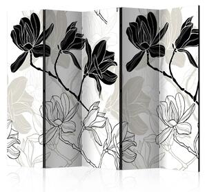 Paravento design Fiori in bianco e nero II - motivo floreale in bianco e nero
