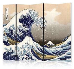 Paravento design La grande onda di Kanagawa II - mare in stile orientale
