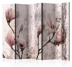 Paravento Sipario di magnolie II - sfondo sbiadito con fiori rosa