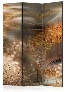 Paravento Mondo dei soffioni - elegante astrazione dorata in fiori