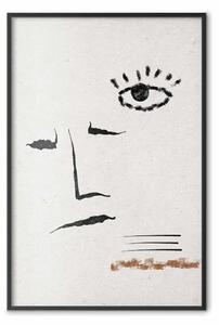 Poster: Sorriso schizzato - viso astratto nero e occhio su sfondo grigio