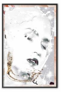 Poster: Signora d'inverno - ritratto donna bianco e nero, bagliore dorato