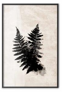Poster: Impronta di felce - composizione scura piante, sfondo beige