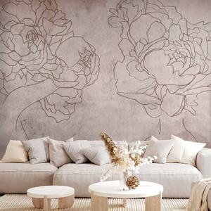 Carta da parati Astratto floreale - sagome umane in stile lineart con fiori