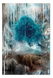 Quadro contemporaneo Rifugio verticale - astratto paesaggio colorato di alberi