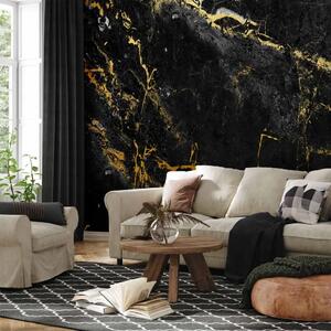 Carta da parati moderna Eleganza nera - marmo sobrio con venature dorate scure