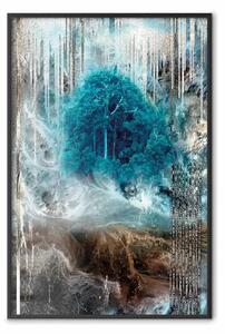 Poster: Rifugio - paesaggio astratto di foresta con albero turchese al centro