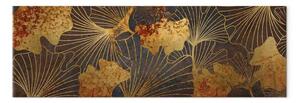 Quadro su tela Foglie d'oro - un ornamento vegetale in blu e oro, orizzontale