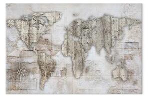 Quadro moderno Mondo luminoso - mappa del mondo contorno in toni del beige