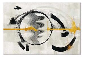 Quadro contemporaneo Ritmo d'oro - Astrazione con una linea d'oro in un cerchio