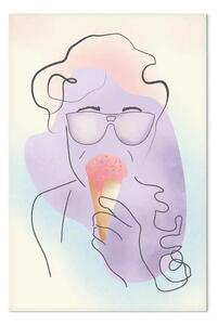 Quadro contemporaneo Gelato - astrazione con sfondo blu e cono di gelato