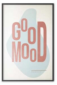 Poster: Buon umore - scritte rosse in inglese su sfondo astratto pastello