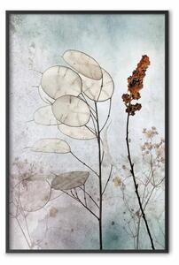 Poster: Lunaria nella nebbia - prato con fiori su sfondo chiaro