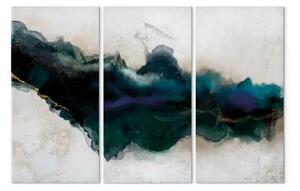 Quadro contemporaneo Fessura blu (3 pezzi) - astrazione verde in stile acquerello