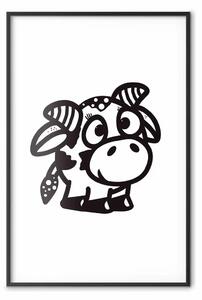 Poster: Mucca gioiosa - piccolo e dolce animale nero su sfondo bianco uniforme