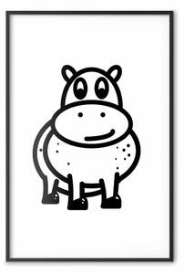 Poster: Ippopotamo amichevole - piccolo e nero su sfondo bianco uniforme