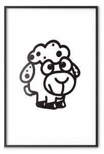 Poster: Piccola pecora - piccolo e dolce animale nero su sfondo bianco uniforme