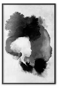 Poster: Dipinto di luce - astrazione nera di un volto umano su sfondo bianco