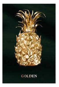 Quadro contemporaneo Ananas dall'oro - frutta con scritta sullo sfondo di verde bottiglia