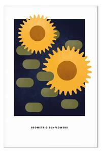 Quadro moderno Girasoli meccanici - Motivo astratto su uno sfondo blu navy